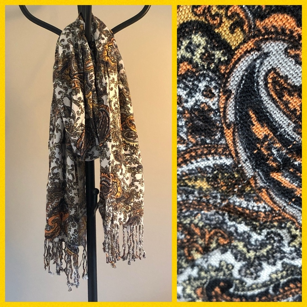 🌻 J CREW paisley motif scarf in navy blue/orange/yellow
